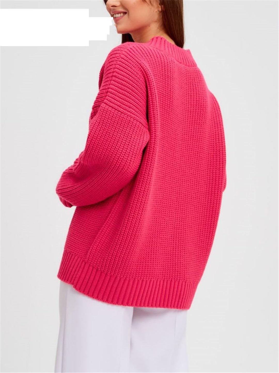 Vogrtcc Maglione invernale da donna oversize con scollo a V a maniche lunghe lavorato a maglia