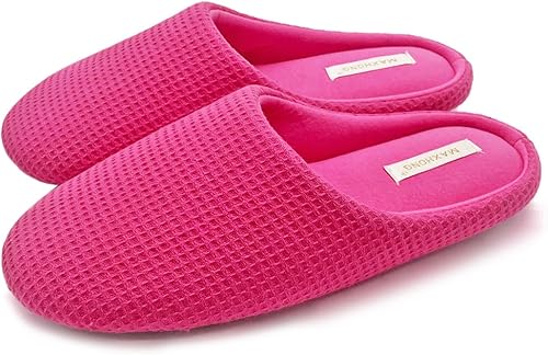 MAXHONG Pantuflas de casa ligeras de algodón para mujer con espuma viscoelástica, lavables para el hogar, cómodas y acogedoras pantuflas de meter