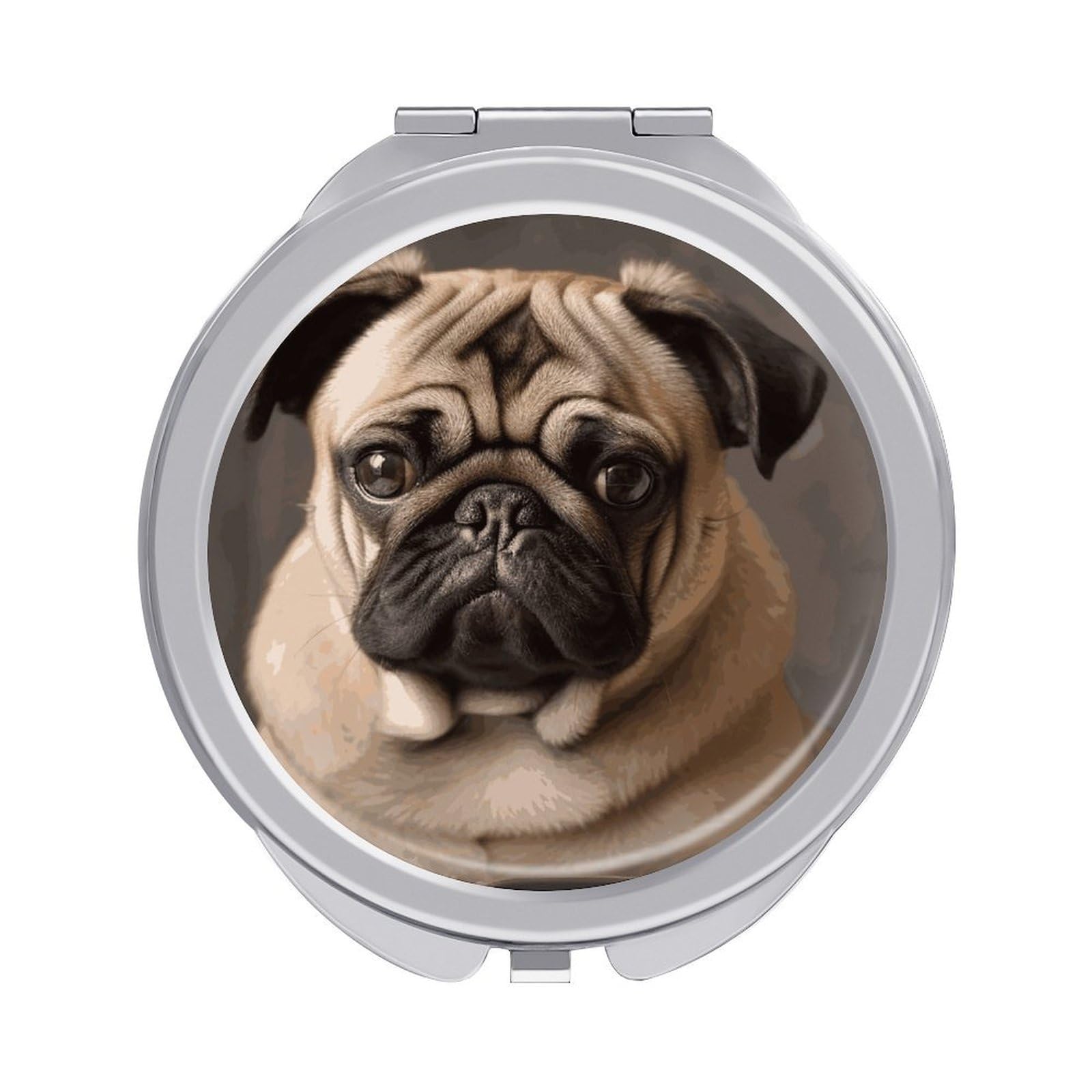 JTREHY Animal Pug Dog Makeup Mirror Silver Mirror Surface Folding Makeups Mirrors Lightweight Durable Looking Glass for Suitable Traveling Handbag and Purses