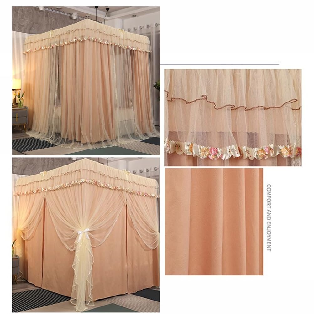 Tente de lit, moustiquaire Kaki pour lit Simple, Double ou King Size, Rideaux de lit décoratifs avec Supports métalliques, 100/120/135/150/180/200 cm (Dimensions : 180 x 220 x 195