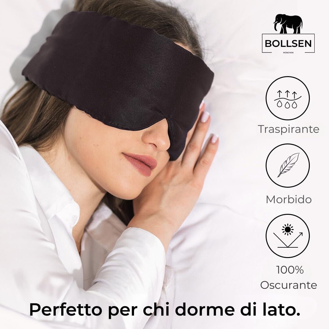 BOLLSEN Maschera per Dormire in Seta – 100% Seta di Gelso, Ultra-Morbida, Traspirante, Regolabile, Buio Totale – Blu Navy, Quarzo Rosa, Nero Profondo – Disponibile in Confezione Singola o Multi-Pack