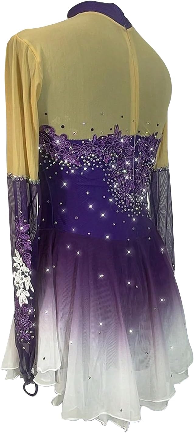 Figure Skating Dress,Girls Sparkling Rhinestone Gradient Purple Style Mesh Skirt Skating Performance Competition Wear Costume