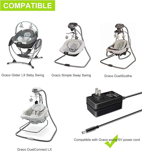 Miniatura 2 de Lantisri Cable adaptador de corriente de repuesto Graco Swing de 5 V, apto para Graco Simple Sway, Graco Glider LXElitePremierPetite LX, Sweetpeace,