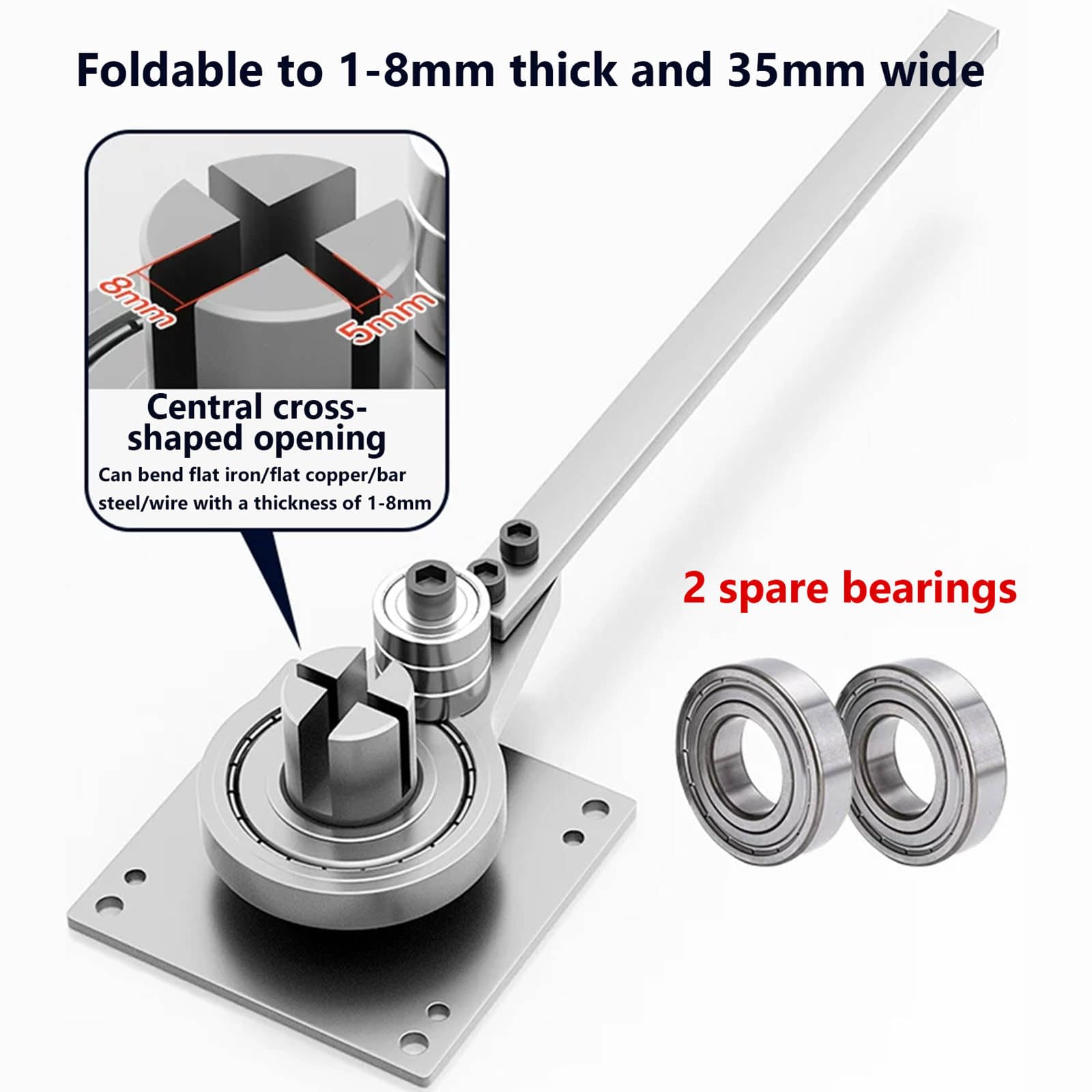 Dobladora manual de metal, dobladora de acero de mano resistente para alambre de cobre, hierro y aluminio de 1 a 8 mm, ideal para talleres de bricolaje y fabricación de chapa metálica