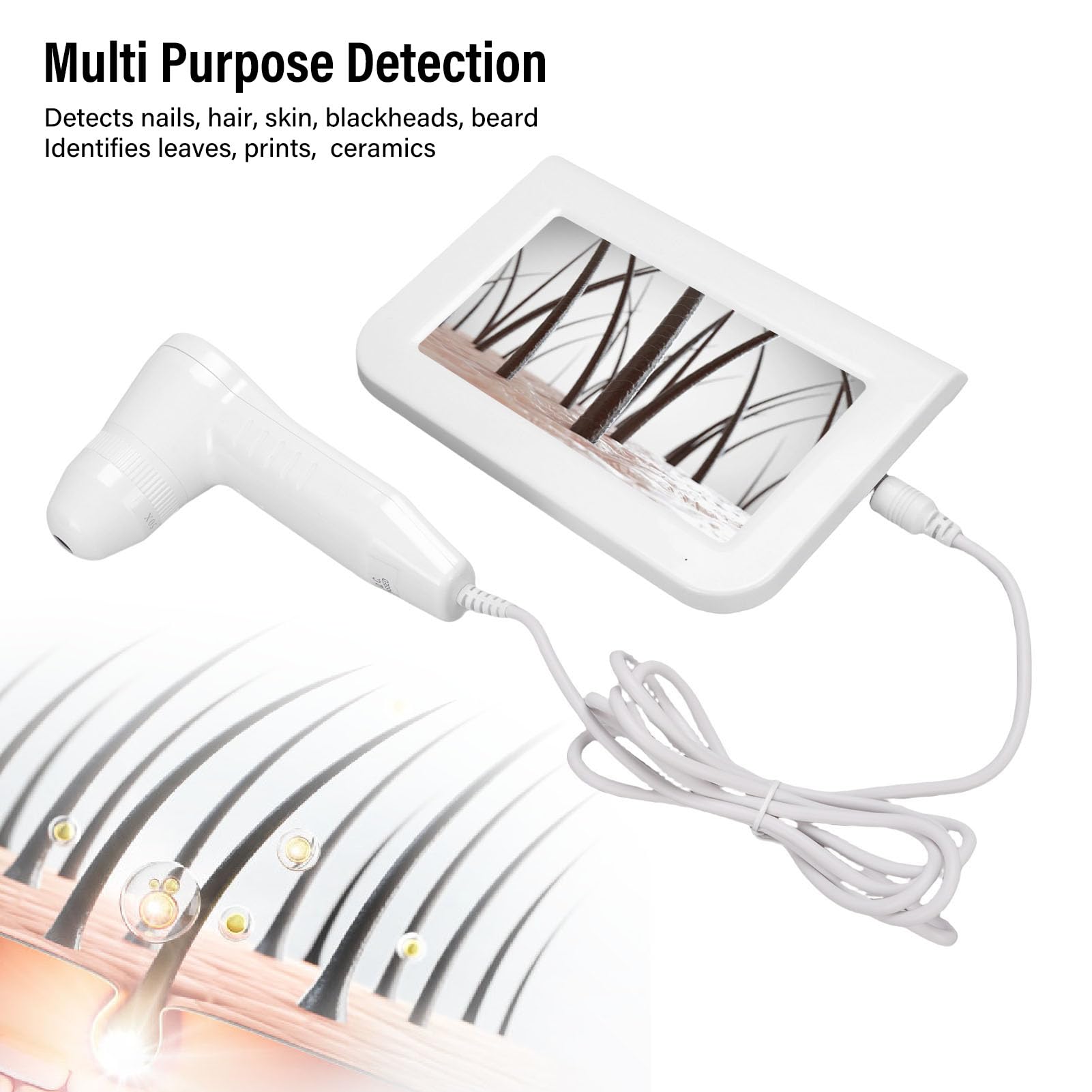 Analizador de Cabello y Piel 7 Pulgadas, Escáner Capilar Profesional 200x Alta Resolución, Diagnóstico Folículo Hidratación Facial (Enchufe la UE)