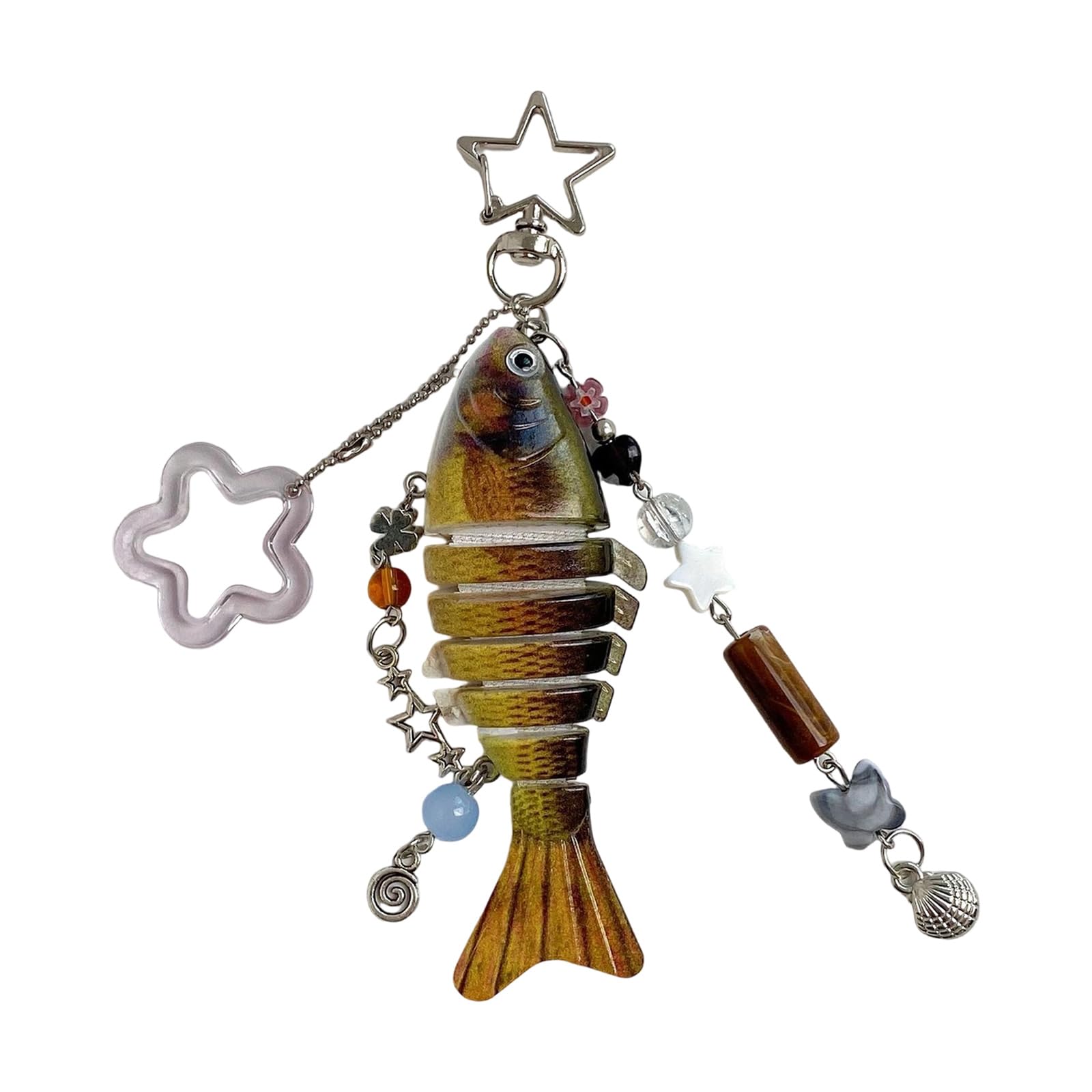 Jiingekk Unisex Color 3 Articulated Fishing Lure Keyring Flexible Body Handmade Keychain Decoration Bag Accessory For Fishing Enthusiast