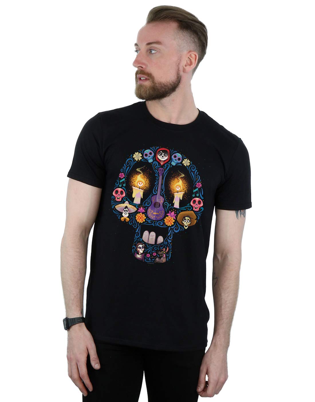 Disney Men's Coco Candle Skull T-Shirt Black XX-Large