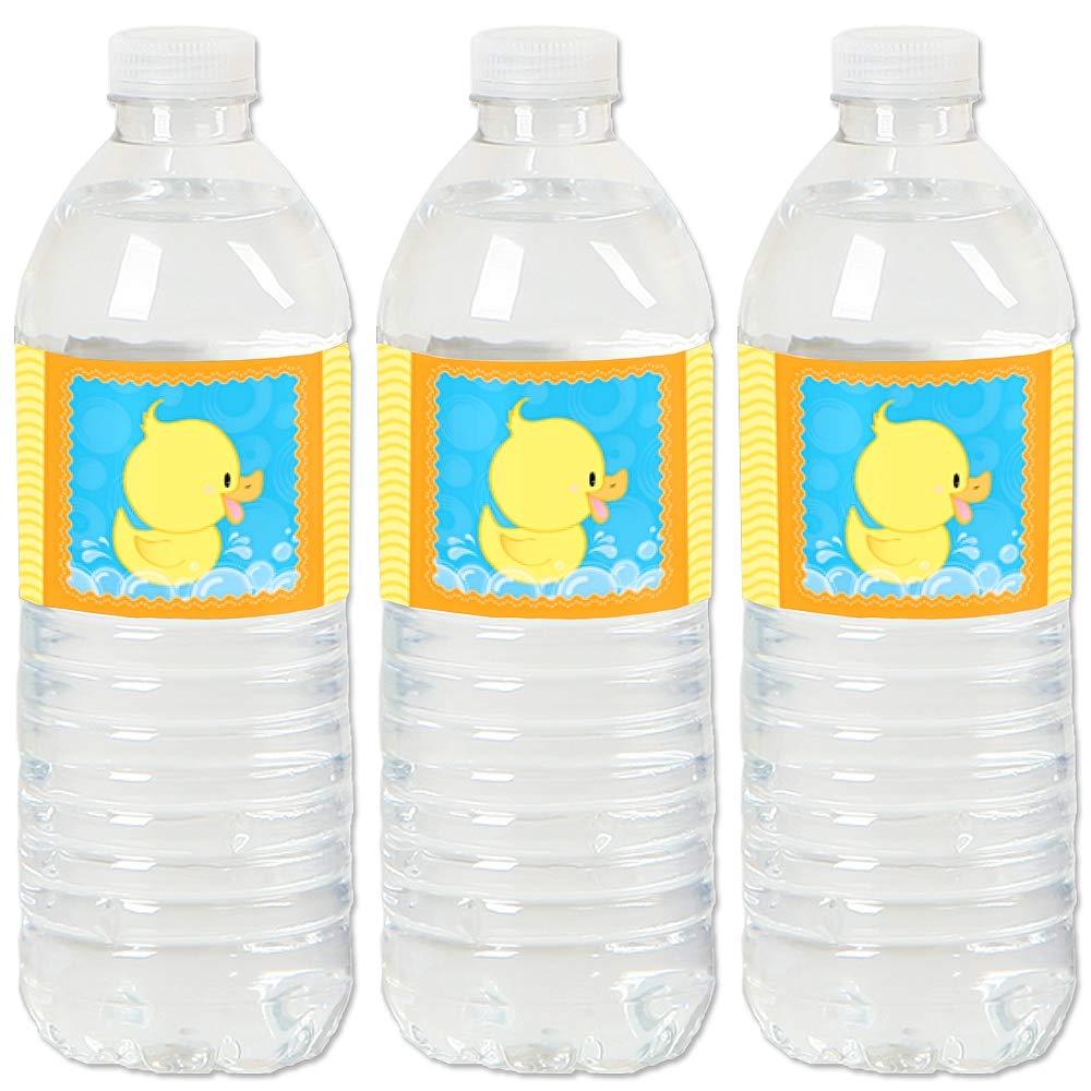 Yellow water bottle labels