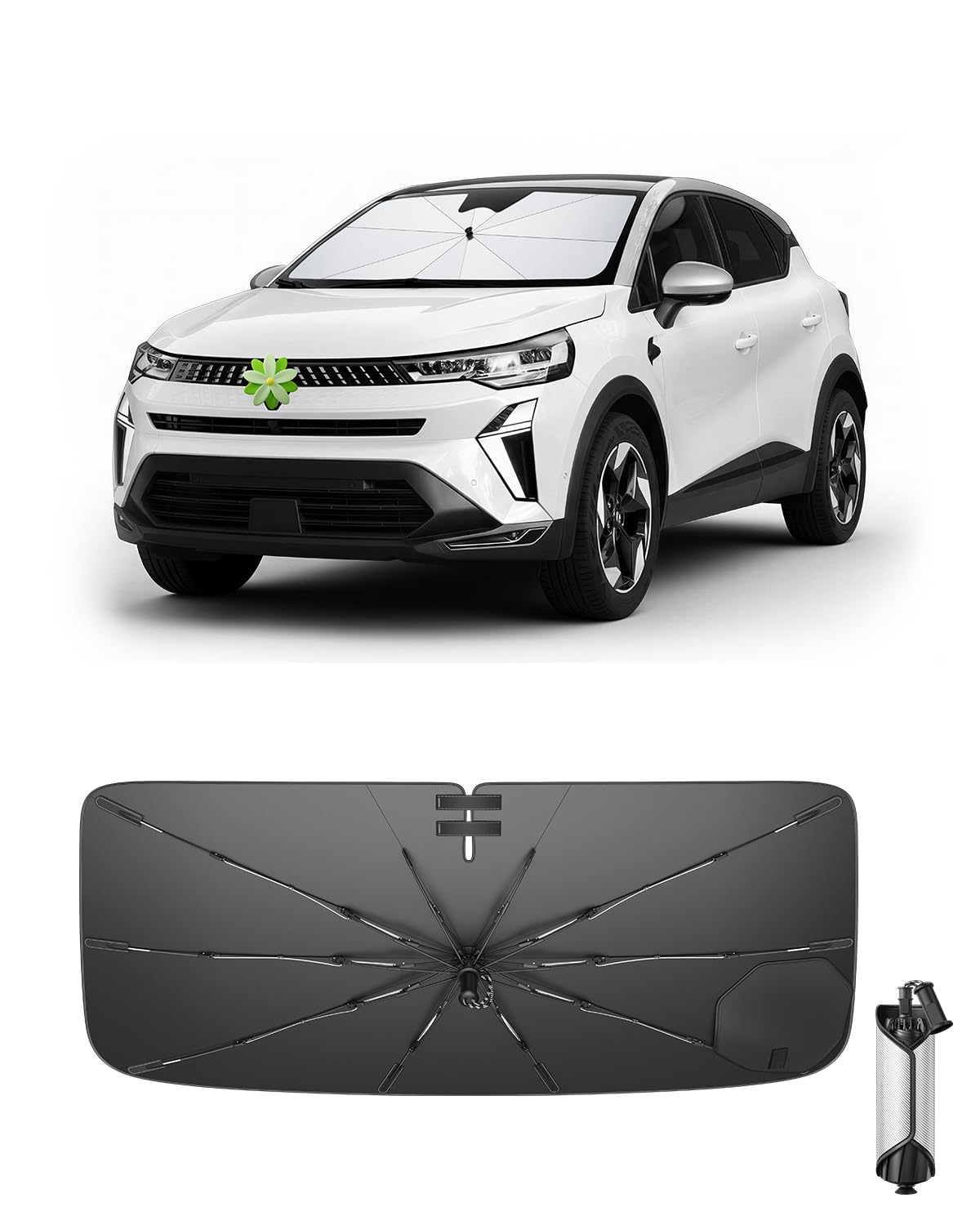Ruiya 2026 Upgrade Ombrello Parasole Auto Parabrezza Compatibile con Renault Captur 2 2020-2026 /Fiat Grande Panda 2025 2026 / Fiat Panda 2013-2023, Parasole Anteriore Pieghevole Protezione UV