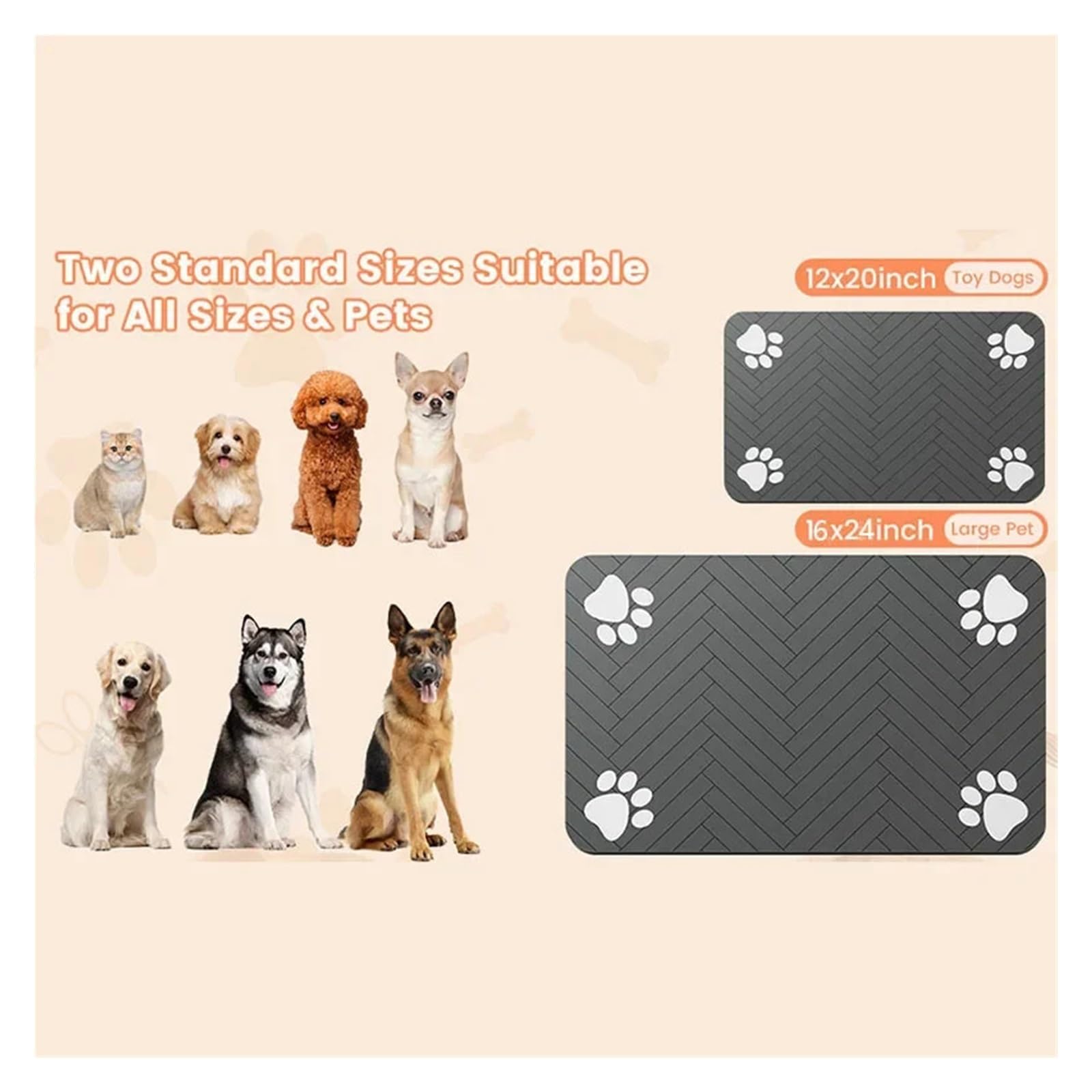 Futtermatten für Haustiere Haustier Tischset Hundefutter Schüssel Matte Trinken Füttern for Katze Schnell Trocknend wasserdichte Pad Feeder Matten wasserdichte(Black,L)