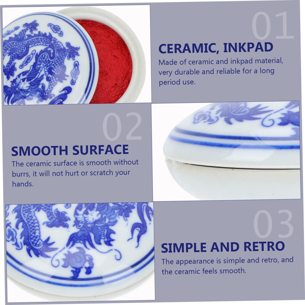 DOITOOL Tampone D’Inchiostro Cinese in Ceramica, Rosso, Riutilizzabile, 4 Pezzi, per Calligrafia e Pittura, Leggero, Facile da Pulire