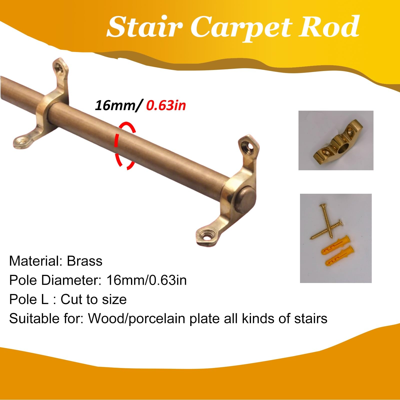 Barres de Fixation pour Tapis d'escalier, Barres en Laiton, Lot de 2 (30 po), Supports de Tapis faciles à Installer pour descentes de lit, Barres de Marche d'escalier durables, Longueurs rég
