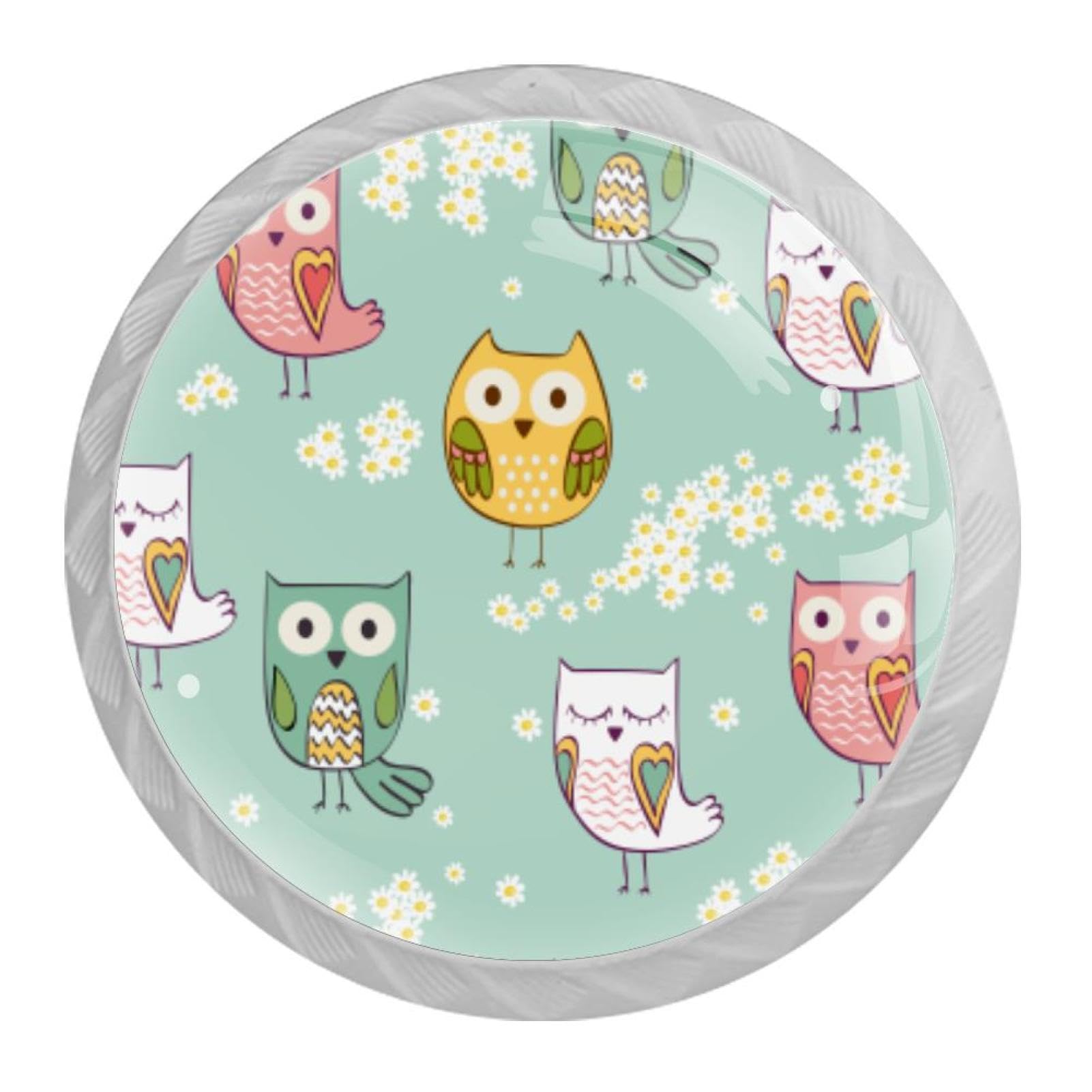 Tqmspg Multi11 4 Pieces Drawer Pulls Owls And Flowers Door Knobs Dresser Handles For Kitchen Wardrobe Cupboard Hardware Furniture