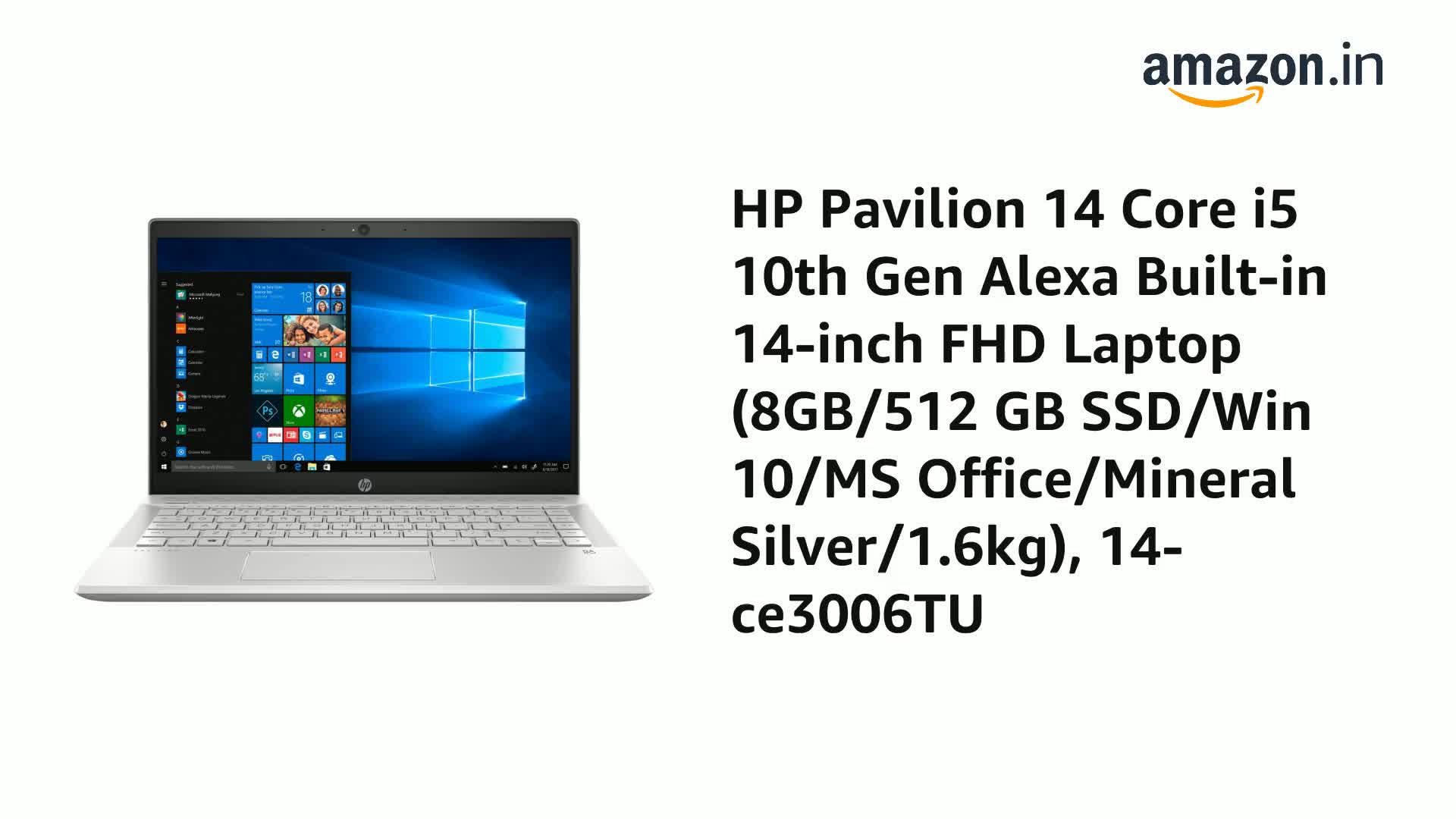 Amazon In Buy Hp Pavilion 14 Core I5 10th Gen Alexa Built In 14 Inch Fhd Laptop 8gb 512 Gb Ssd Win 10 Ms Office Mineral Silver 1 6kg 14 Ce3006tu Online At Low Prices In India Hp Reviews Ratings