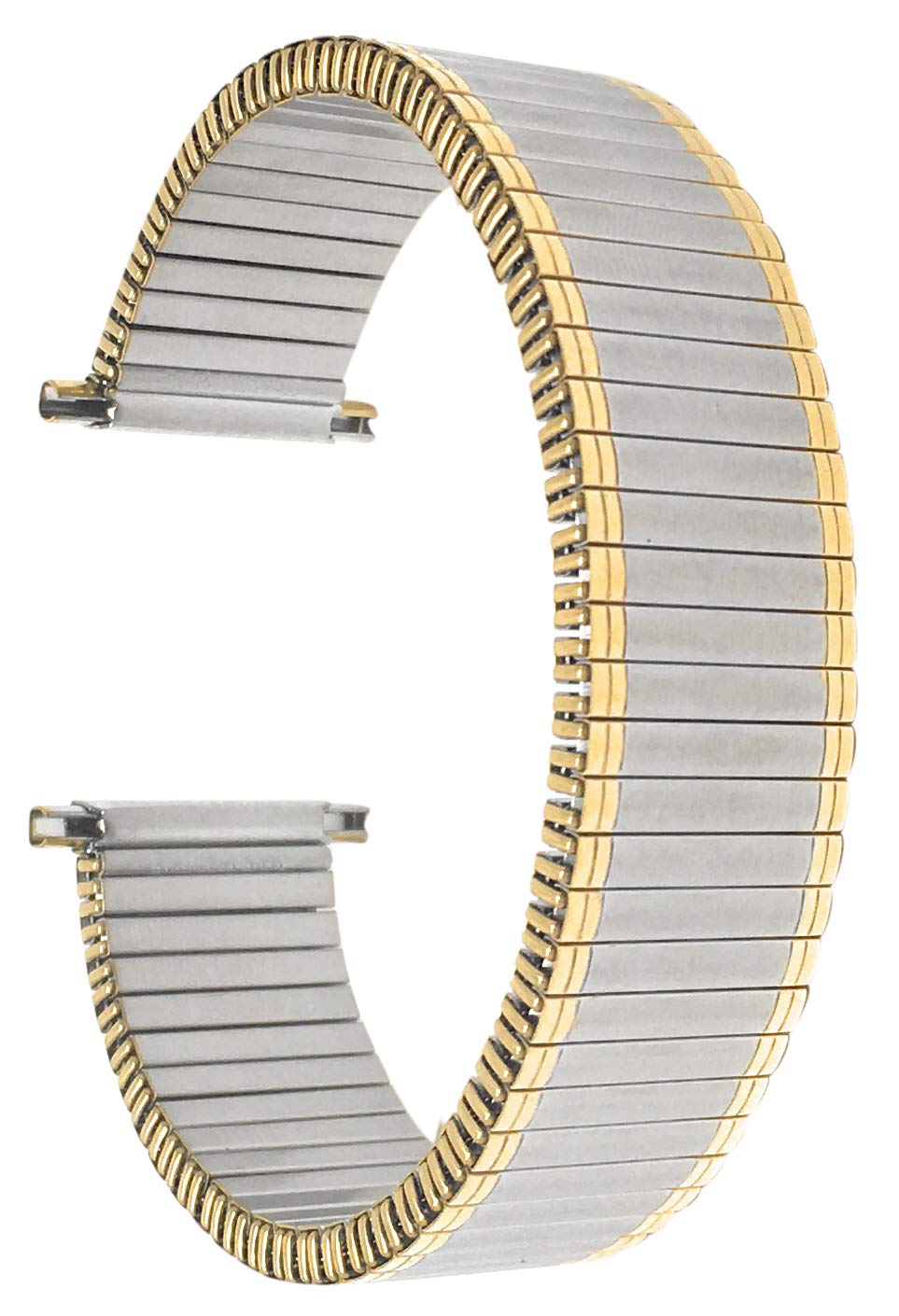 Bandini 22mm Silver and Gold (Two-Tone) Tone Stainless Steel Stretch Watch Strap for Men, Straight End, Metal Expansion Watch Band, No Buckle