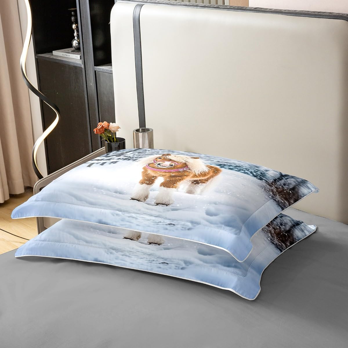 Homemissing Juego de funda de edredón 100 % algodón con diseño de caballo, tamaño Super King, para niños, adolescentes, copo de nieve, juego de ropa de cama de caballo de pies cortos, funda de edredón