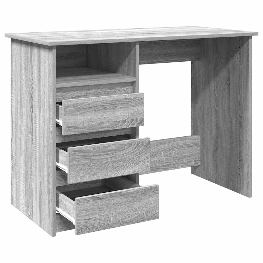 Escritorio gris Sonoma de madera 102 x 50 x 75 cm para oficina en casa, mesa de ordenador, mesa de trabajo, mesa de trabajo con espacio de almacenamiento y superficie de fácil cuidado para