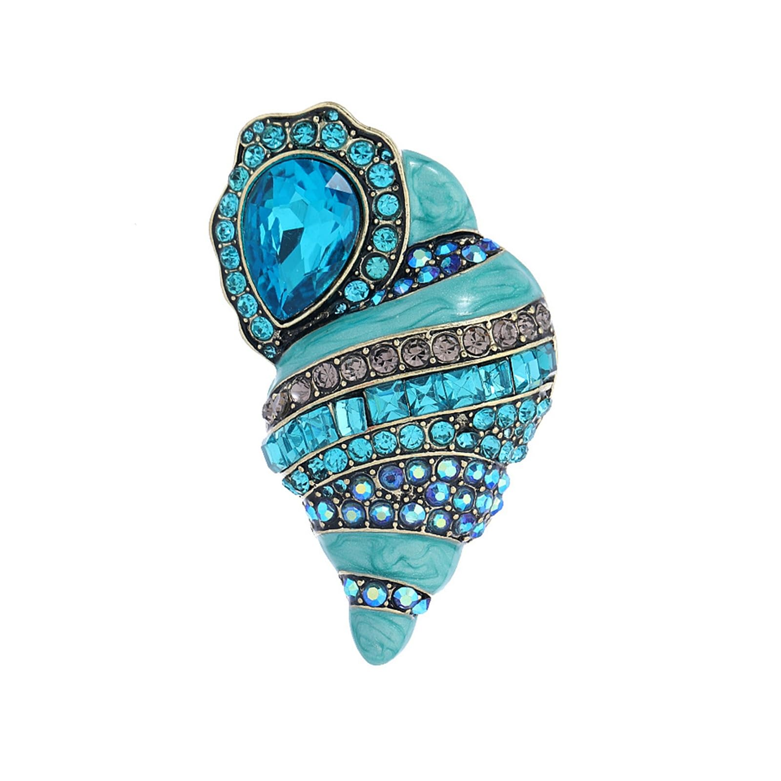 Broche de caracola retro de alta gama con diamantes de imitación de aceite, pin artístico de aleación de zinc para ropa y abrigos