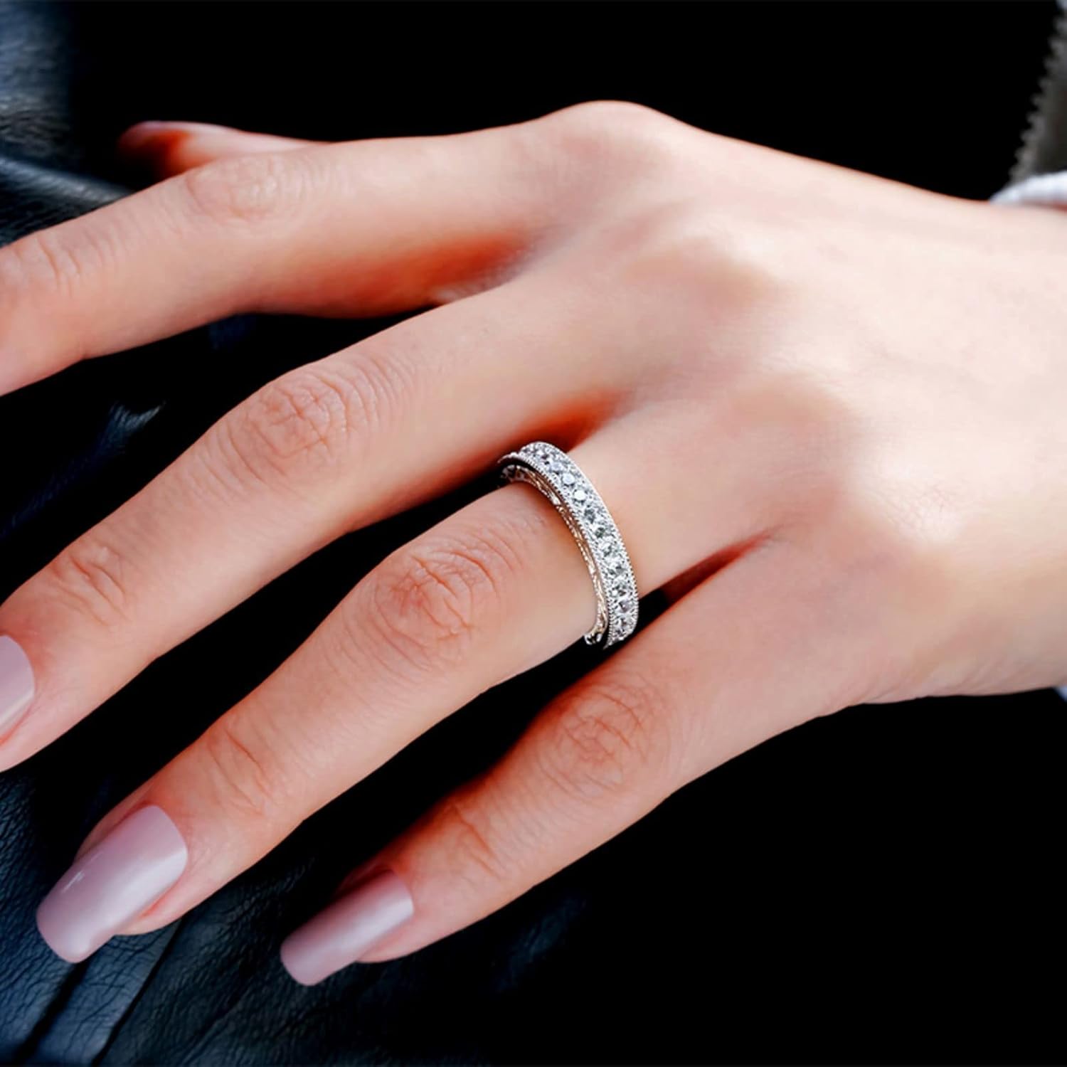 Jeulia Two Tone Scrollwork Sterling Silver Women's Band Custom Engraved Ring for Engagement Anniversary Wedding With Gift Box