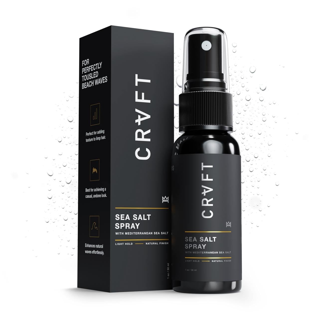 CRVFT Sea Salt Spray 1oz | Light Hold/Natural Finish | Add Volume & Texture | Ideal for All Hair Types & Lengths | Men's Texturizing Surf Spray | Made in the USA | Paraben & Sulfate Free [Scented]