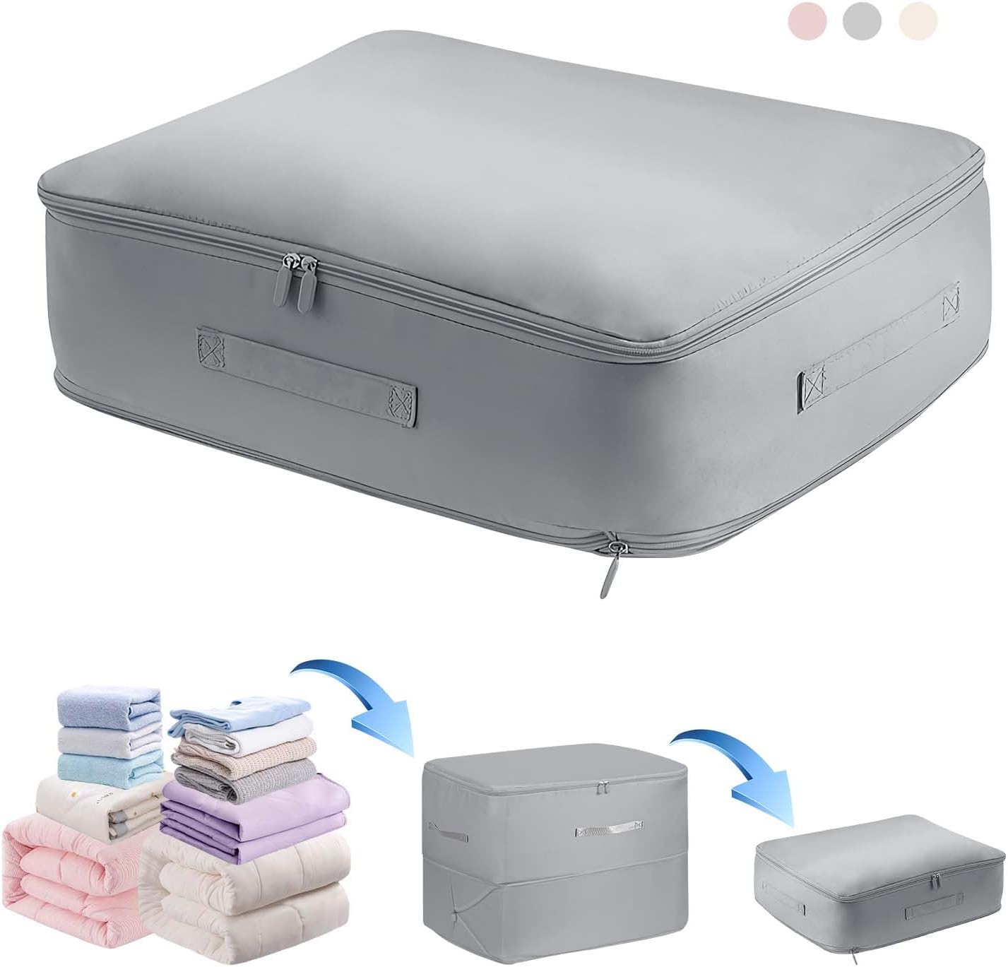 Ultra Space Saving Self Compression Organizer,Storage Bags,Heavy Duty Moving Bags,Storage Tote for Space Saving, Self Compression Moving Organizer Bags for Comforters,Clothes, Blankets (Grey, L)