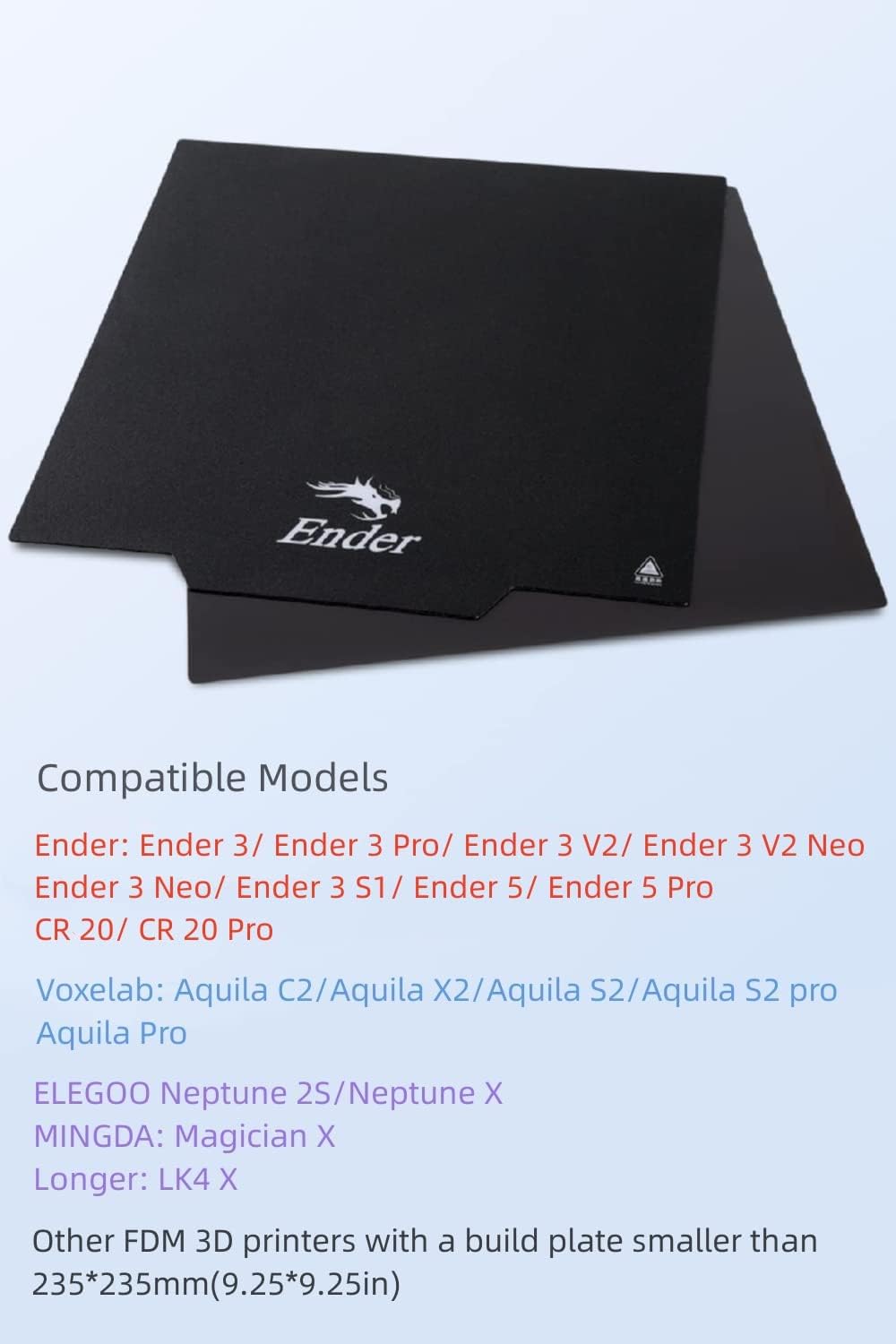 Creality Original Ender 3 Bed,Ultra-Flexible Removable Magnetic Build Plate, 3D Printer Build Surface for Ender 3 Pro/Ender 3 V2/ Ender 5/ Ender 5 Pro/CR 20/CR 20 Pro, 235X235MM