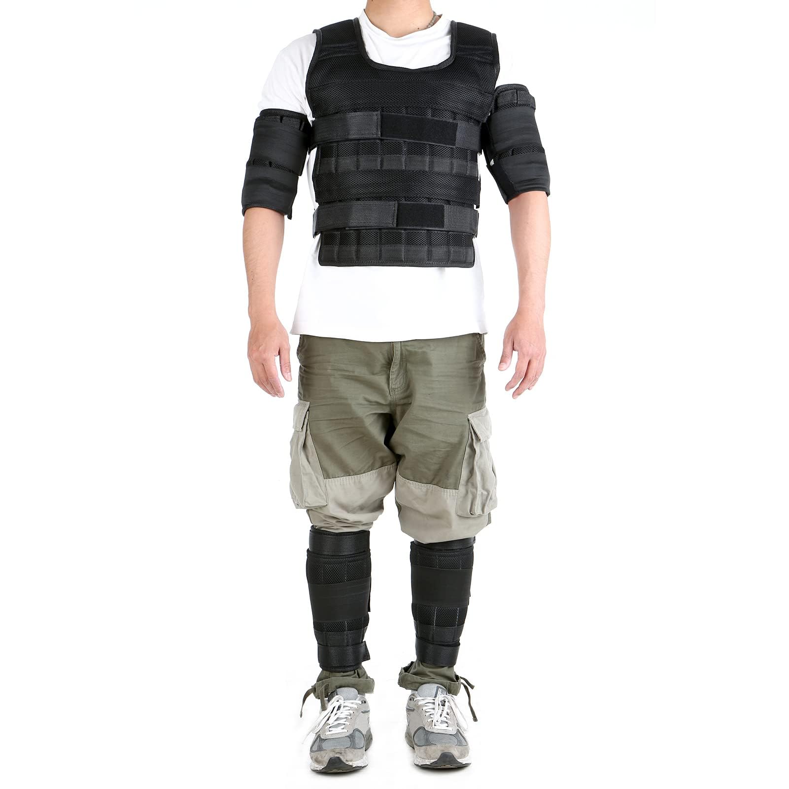 Gilet de Poids de 35 Kg avec Poids de 6 Kg pour les Jambes et 5 Kg pour les Bras, Gilet D'entraînement Réglable avec 32 Poches, Tissu en , Bretelles Absorbant les Chocs,