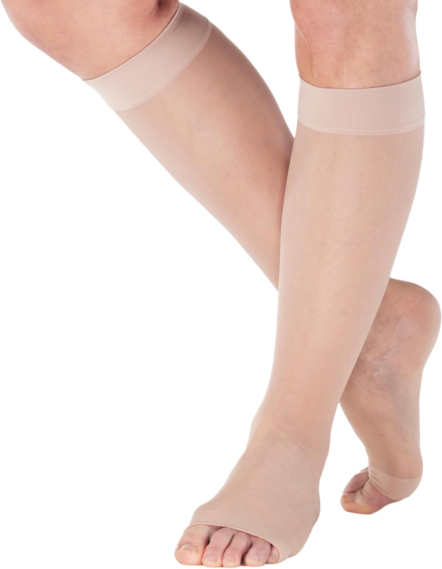ABSOLUTE SUPPORTWomen Open Toe Sheer Compression Socks 15-20mmHg, Made in USA