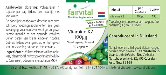 Foto 7 de 8 de fairvital Vitamina K2 MK-7 100µg, 270 cápsulas (90x3), ALTA DOSIS, menaquinona MK-7