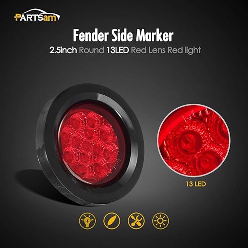 Miniatura 9 de Partsam Juego de 10 luces LED redondas ámbar de 2.5 pulgadas, 13 diodos con ojal de luz y alambre para remolque, remolque, remolque, rv, resistente