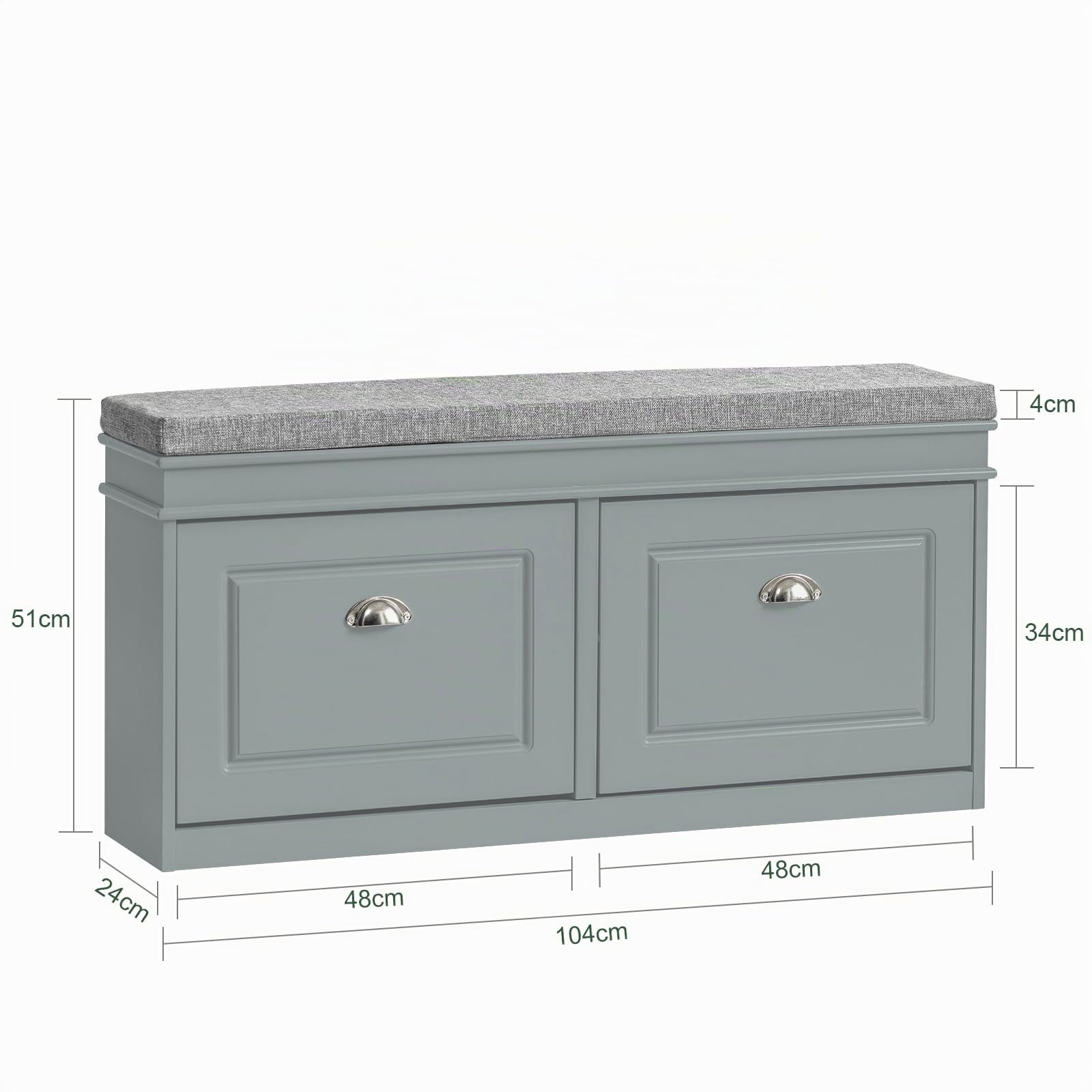 SoBuy Banco Zapatero con Asiento y Almacenaje - Puff Organizador con 2 Solapas, Estrecho para Zapatero Entrada Recibidor, Recibidores de Entrada y Dormitorio, 104x24x52cm Gris FSR64-HG ES