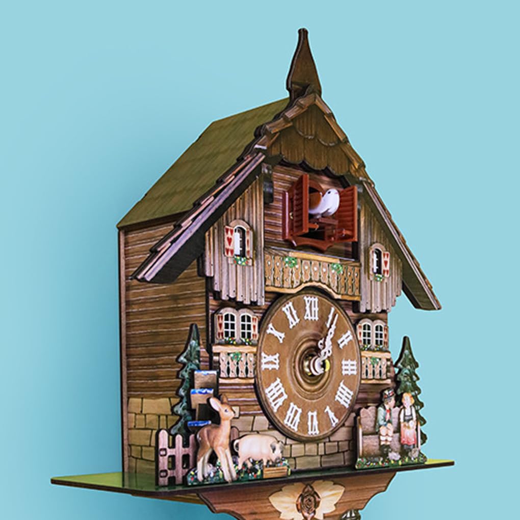 Reloj de cuco decorativo y delicado de madera que añade encanto al hogar, reloj tradicional de chalet de bosque negro preciso y preciso CL303