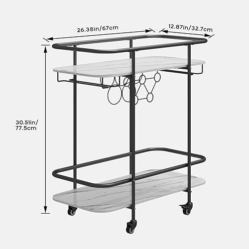 Miniatura 2 de Benoss Black Home - Carrito de bar con ruedas, carrito de vino móvil con soporte para vidrio y estante para vino, moderno carrito de bebidas para