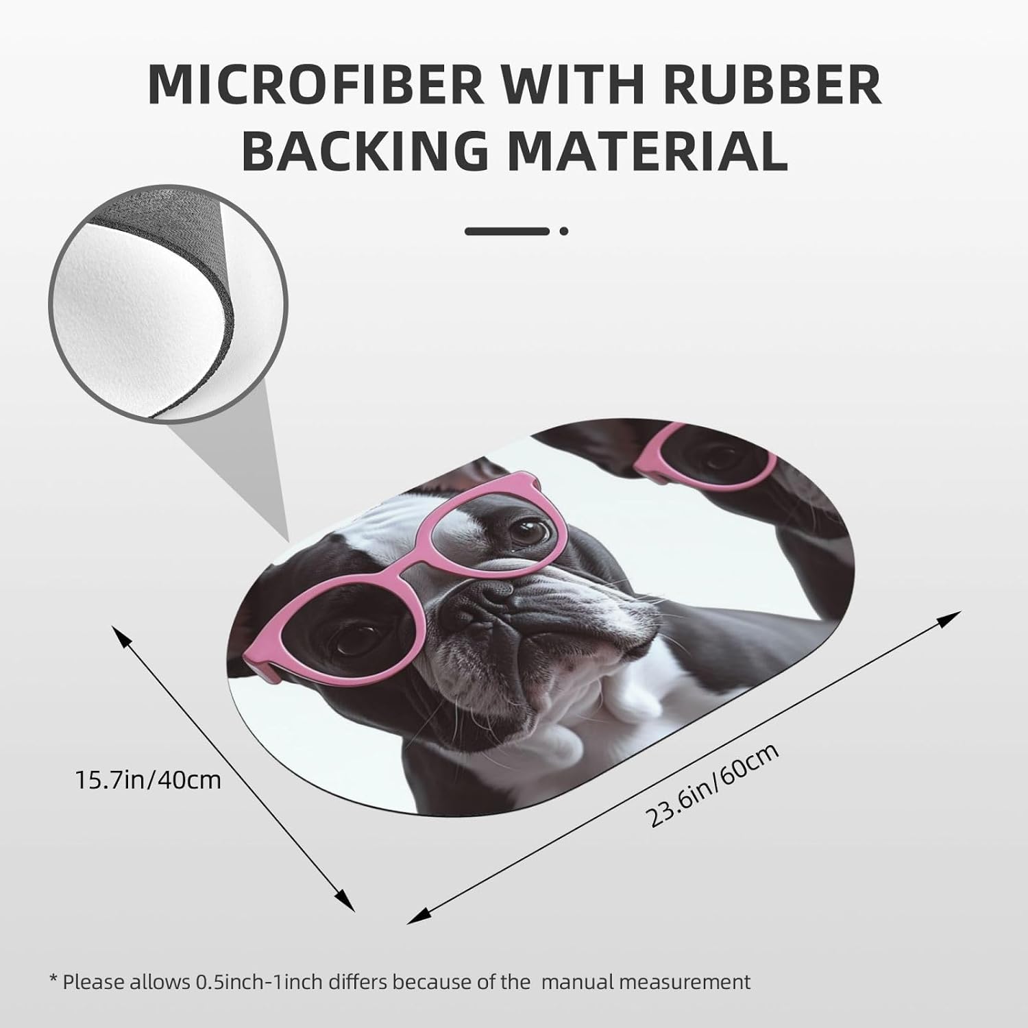 French Bulldog Glasses Diatomaceous Earth Bath Mat Soft Bathtub Mat Rugs Non Slip-Super Absorbent Bathroom Floor Mat Quick Dry Diatomaceous Bath Mats for Bathroom 23.6 X 15.7 Inches