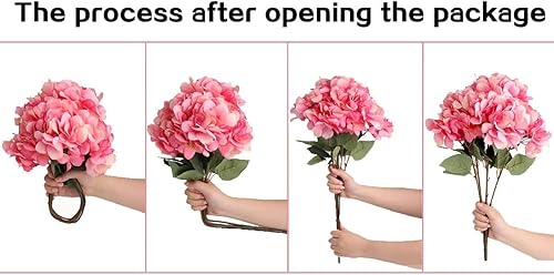 Miniatura 5 de Jim's Cabin Paquete de 4 flores artificiales falsas, arreglos de hortensias de seda, ramos de boda, decoración floral de plástico, centros de mesa