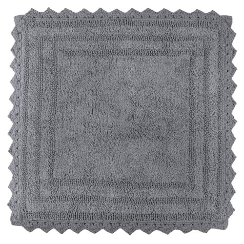 RAJRANG Titanium Grey Square Cotton Bath Mat – 24 Inch