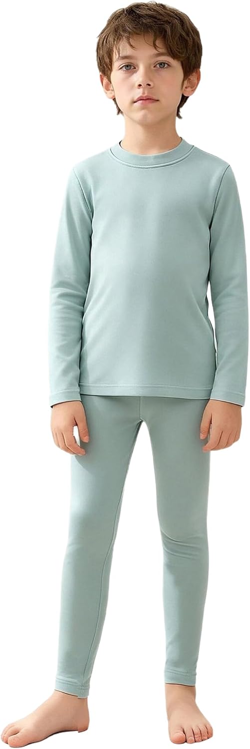 Girls Boys Thermal Base Layer Set for Skiing Fleece Lined Underwear Set Base Layer for Cold Weather Light Green 7-8 Years
