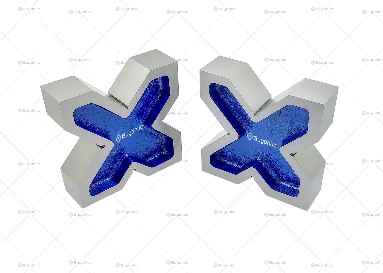 Buyohlic 4 Way Quad Head Vee Blocks Pair Cast Iron Precision Ground (Small- 95 X 70 x 35 mm)