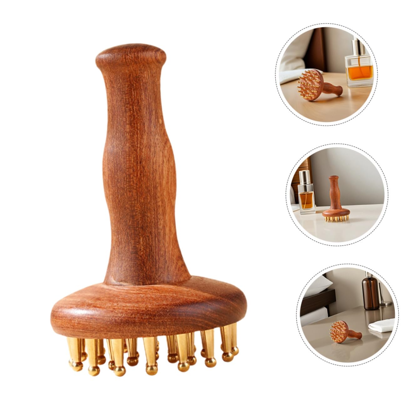 Sandelholz-massagebürste Mit Messingkopf Ergonomischer Ganzkörper-massagestab Für Gua Sha-körperpflege Rücken- Bauch- Oberschenkel Armentspannung Tragbar Für Zuhause Und