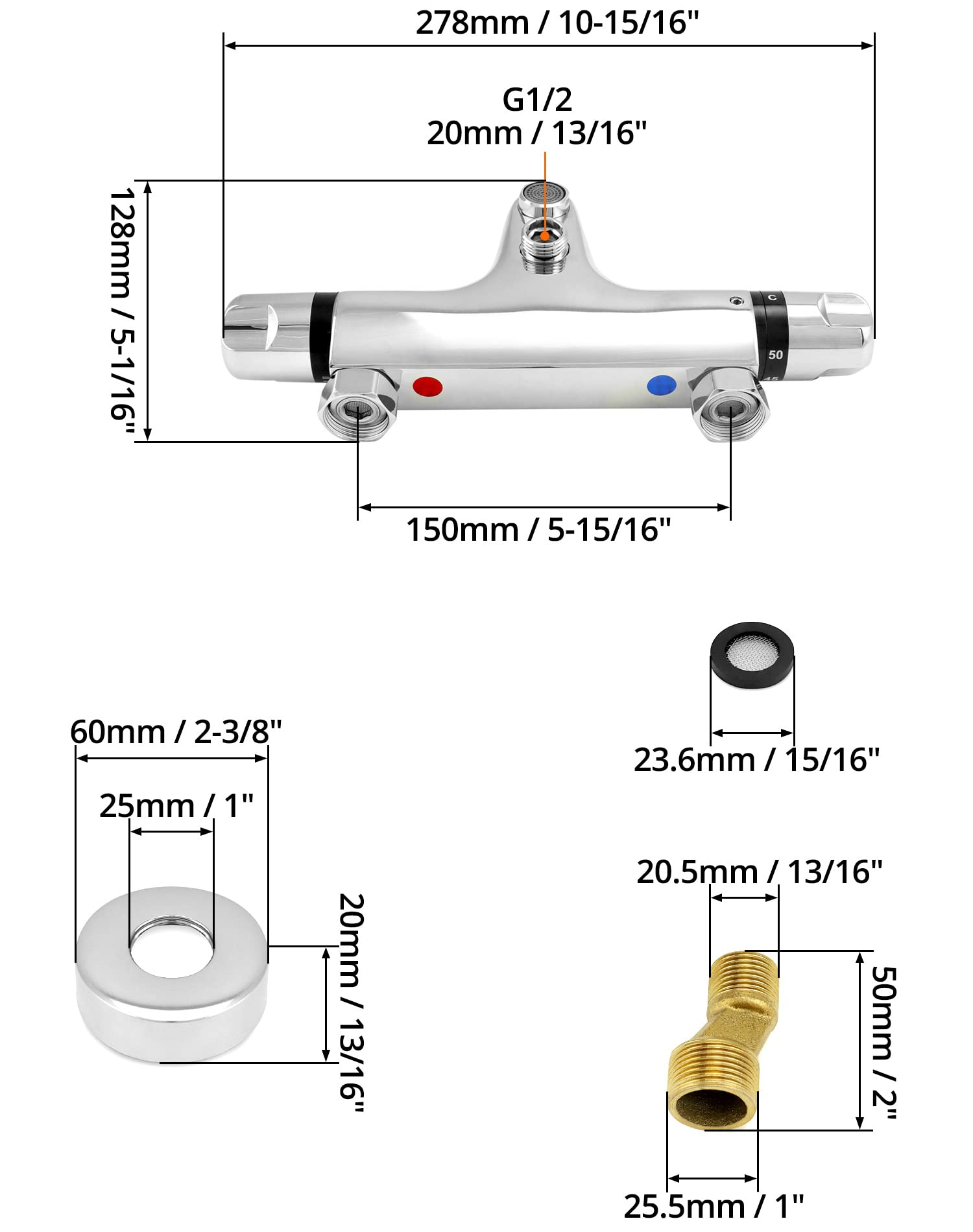 Thermostatische Gun Metal Douchekraan Set