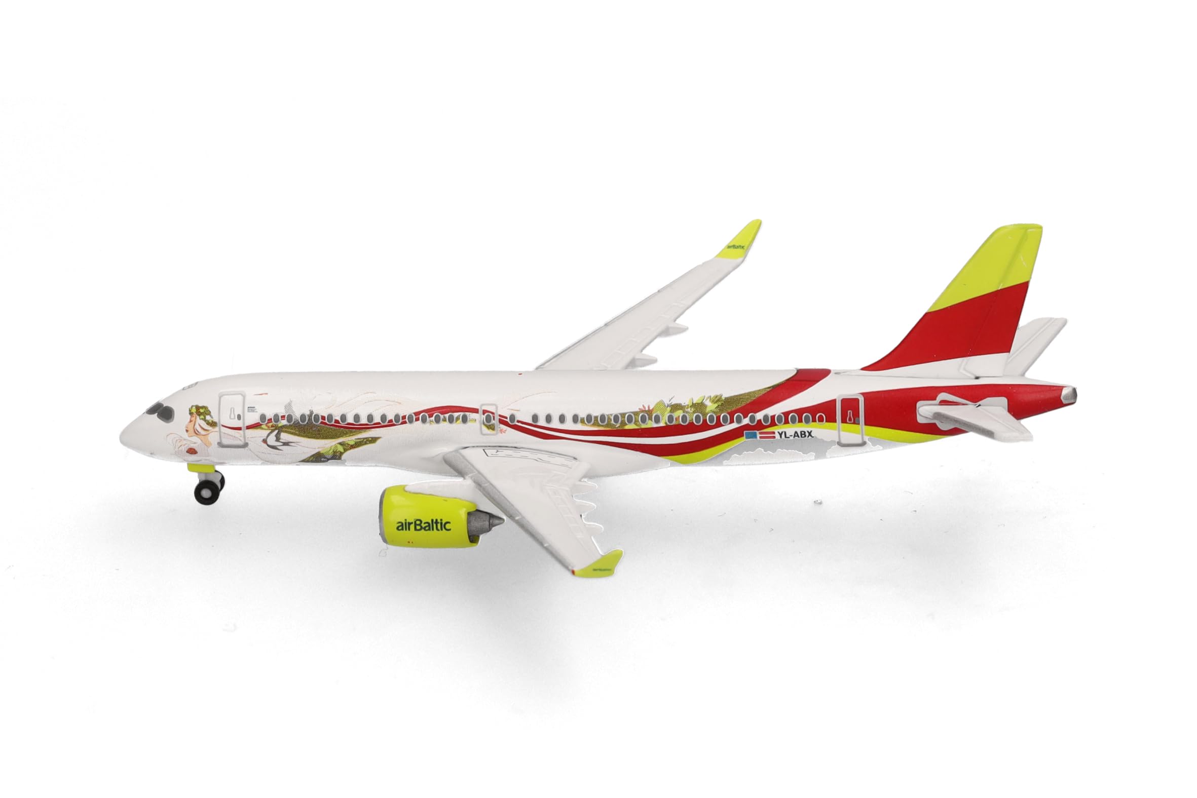Herpa Modellflugzeug airBaltic Airbus A220-300 50th A220 - YL-ABX Miniatur im Maßstab 1:500, Sammlerstück, Flugzeug Modell ohne Standfuß, Metall
