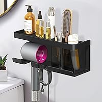 Vista 10 de Soporte para secador de pelo, organizador de secador de pelo, soporte para secadora de pelo, montado en la pared con estante para baño, salón, Gris