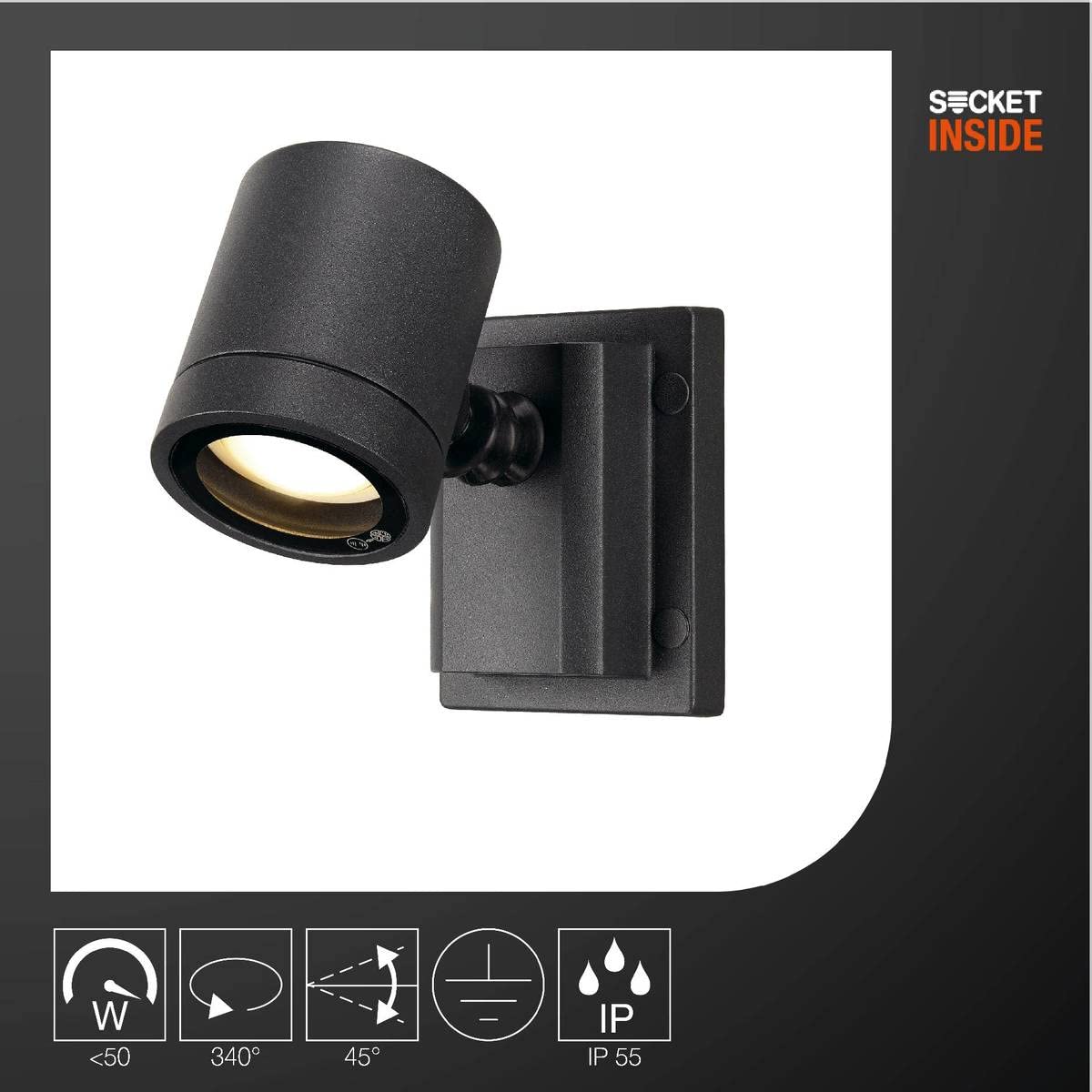 SLV MYRA Lampada Da Parete E Plafone Per Esterno, Antracite, Con Attacco GU10, Faretto Orientabile, IP55 Resistente All'Acqua, Design Minimalista Tedesco
