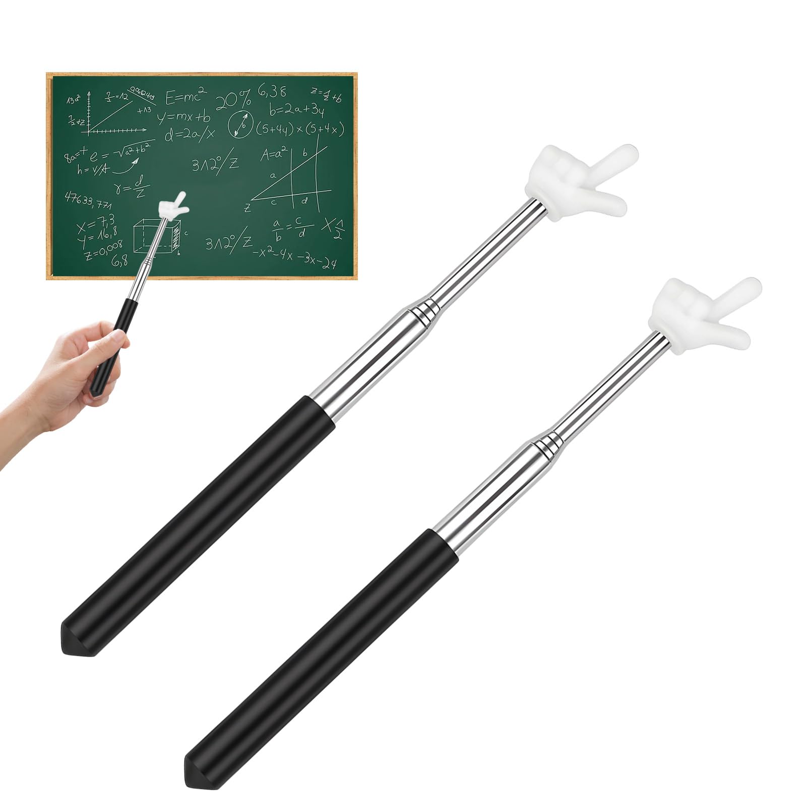 Pointeurs Rétractables Acier Inoxydable pour Salle de Classe, Lot de 2