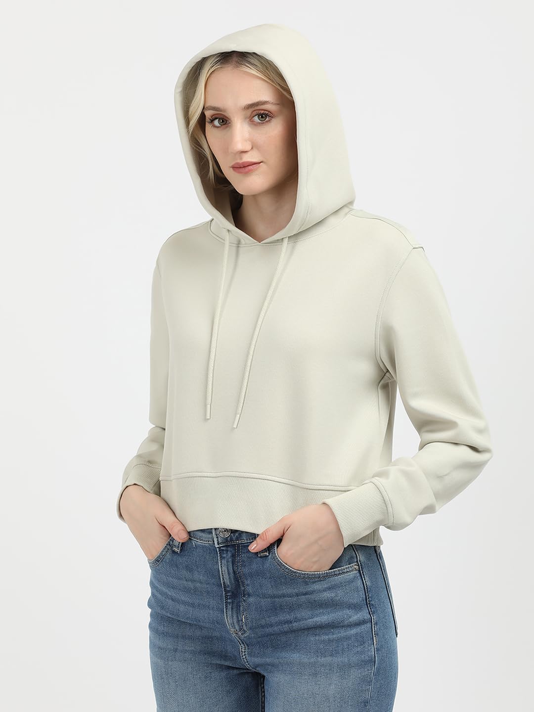 Calvin Klein Donna Felpa con Cappuccio Logo Elastic Hoodie Corta