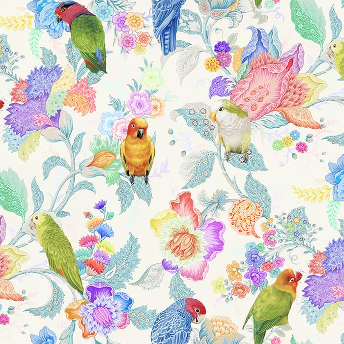 Amazon | nora. ST1001 鳥柄 インコ 鸚鵡 花柄 植物柄 サラサ柄 南国風