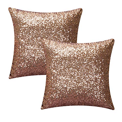 Kithomer Sequins Throw Pillow Cover Solid Glitter Sequins Decorative Square Pillow Case Comfy Satin Solid Cushion Cover For Couch Sofa 16 X 16 Inch, (2 Packs,Coffee) #TOP7