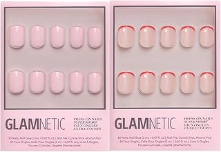 Glamnetic Press-On Nails Bundle - Super Short & Sweet | 2 Super Short Fake Nails in Glossy Pink & Glazed Micro Red French Tip Designs, Perfect for Valentine's Day | Durable, Salon-Quality Nail Kits