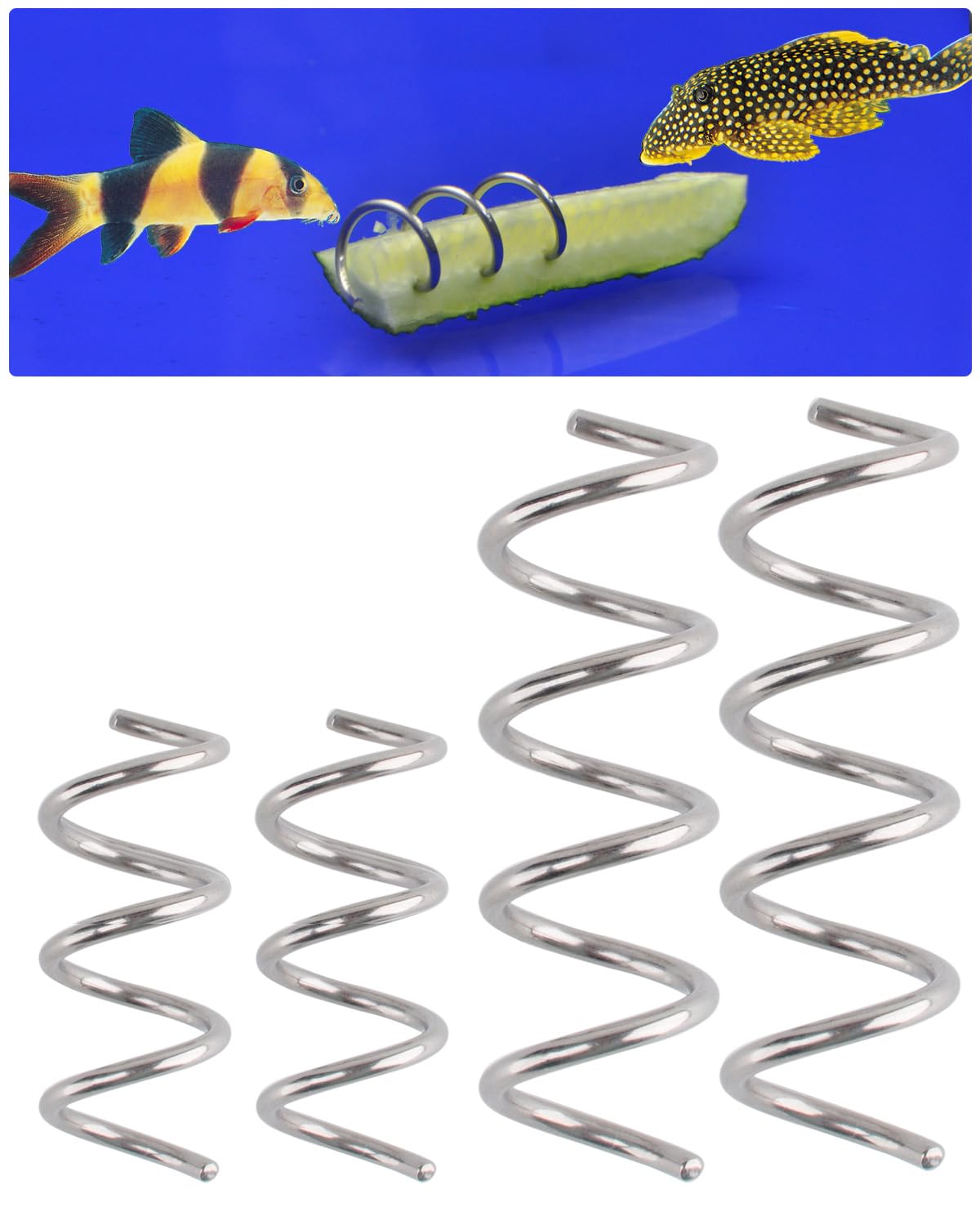 Aquarium Vegetable Feeder for Fish Tank, Stainless Steel Food Holder for Bottom Feeders, Pleco Clip for Cucumber, Loach, Snails, Cichlids, Pufferfish (4 Pack)