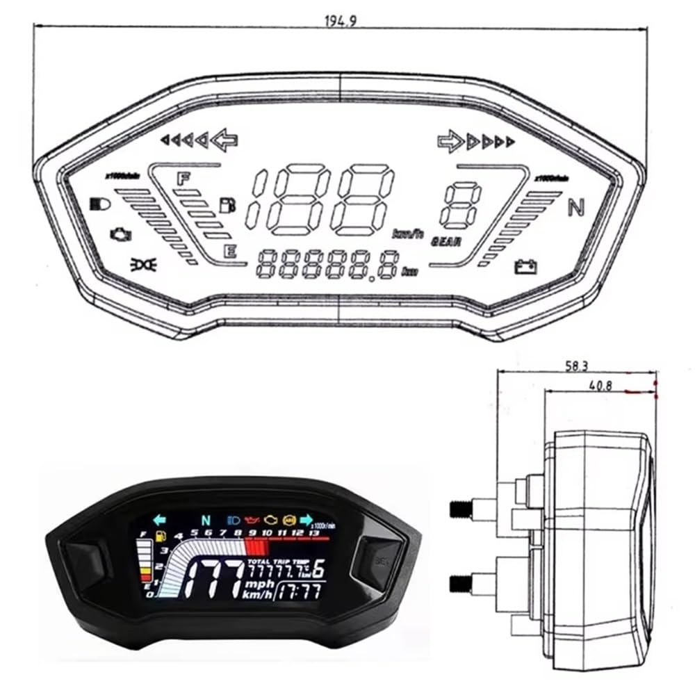Tachimetro Moto Contagiri digitale universale per moto Tachimetro Cruscotto Display LCD 10000 giri/min